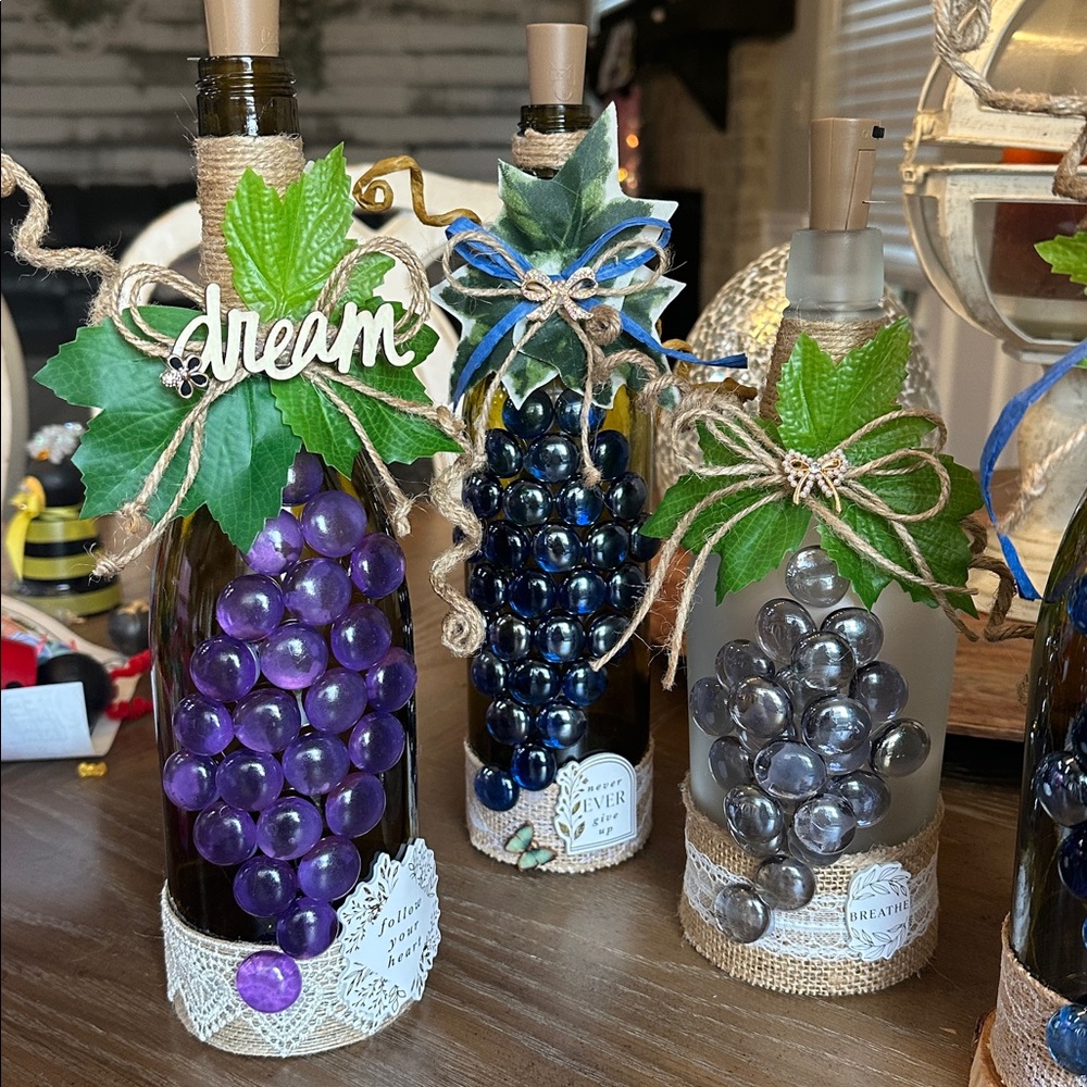 Decorative Wine Bottles (ONE only) with Beads and Leaves - Picture 3 of 5